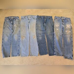 Vintage Worn Blue Jeans 4x PAIR Wrangler TwentyX 34x34 Trashed Cowboy Boyfriend